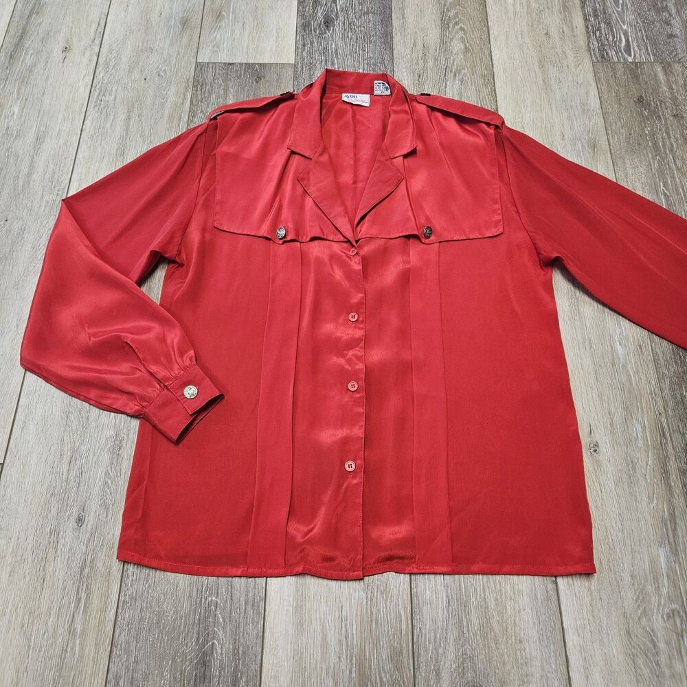 Avon Fashions Vintage Red Button Up Shirt Pleated Blouse Women's Medium 7 / 8
